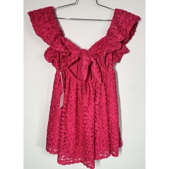 Meet me in Santorini Rosebud Babydoll Mini Dress Ruffle Cap Sleeve Tie Back Sz M - Picture 4 of 12
